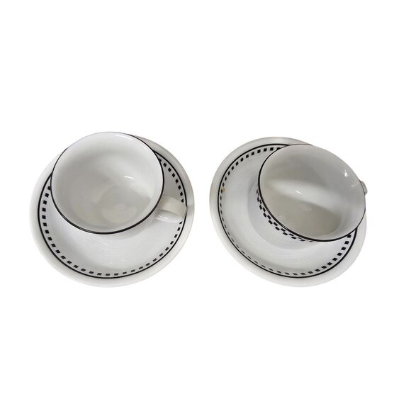 Thomas Germany Speedway 2 cups & 2 Saucers Black & Yellow Checkered Band Design - Picture 6 of 7